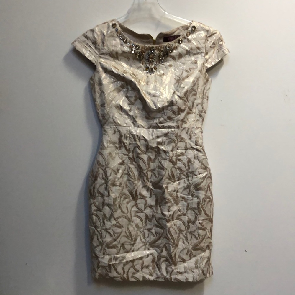 Cream and metallic cocktail dress